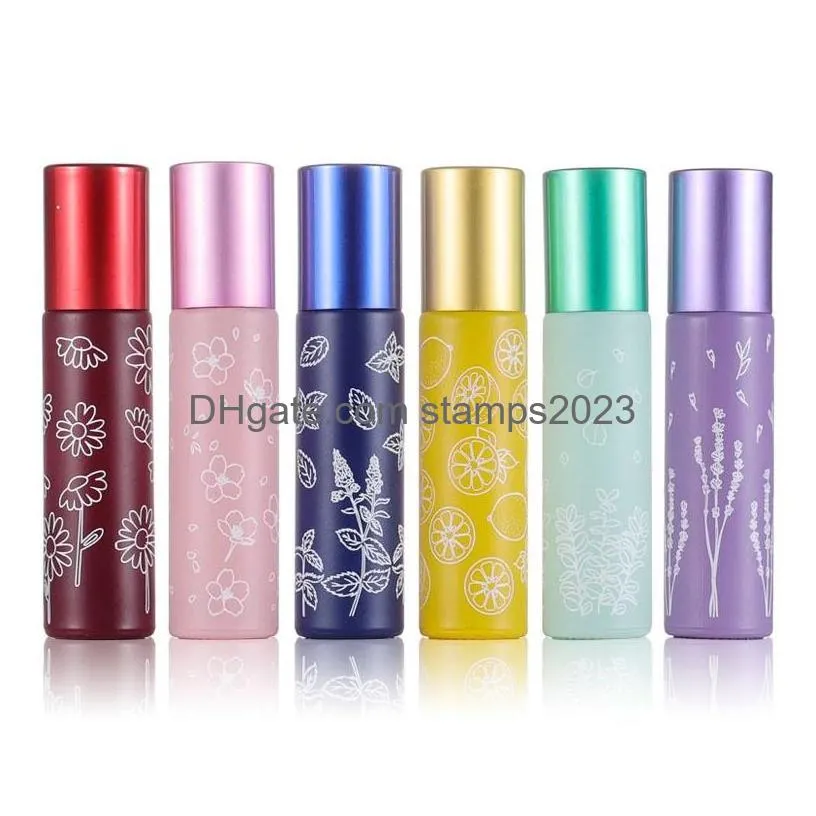 wholesale 10ml printed glass roller bottles travel portable perfume essential oil bottle mini macaron color empty bottling