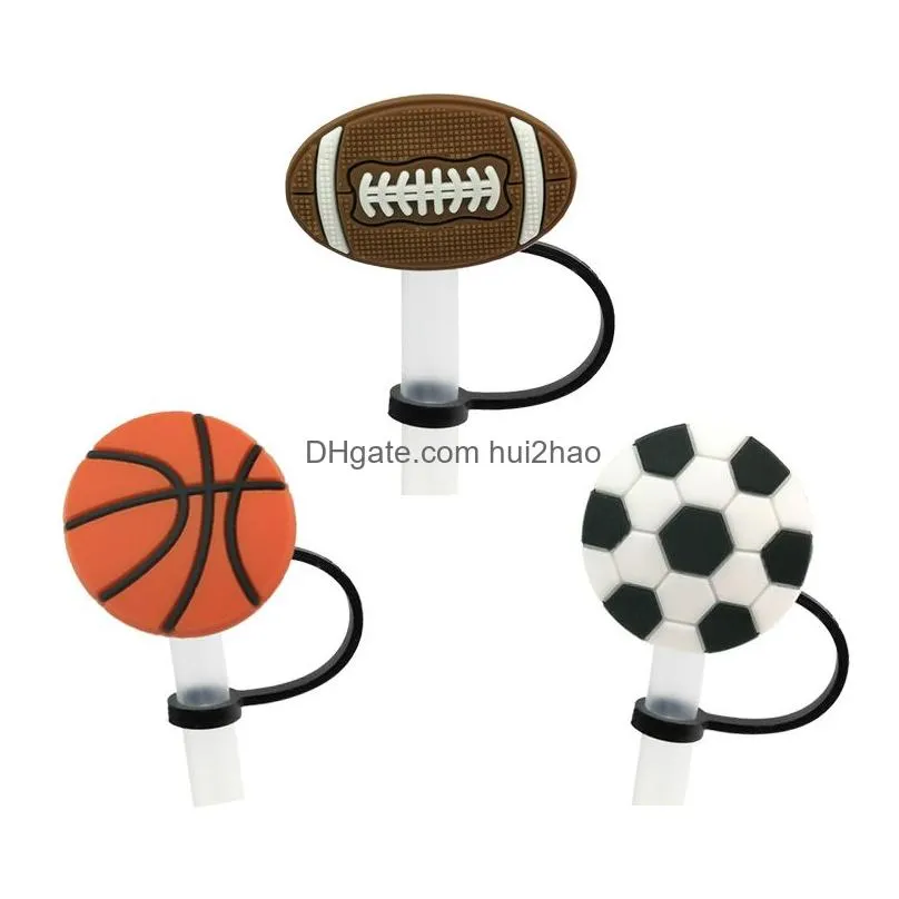 custom sport style silicone straw toppers accessories cover charms reusable splash proof drinking dust plug decorative 8mm straw party