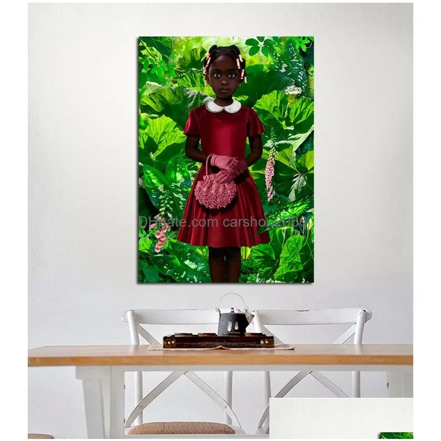 ruud van empel standing in green painting red dress poster print home decor framed or unframed popaper material250m1161876