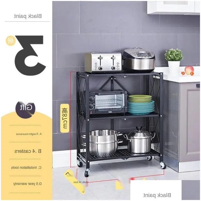 Other Home & Garden Kitchen Installation- Folding Racks Floor-Standing Household Mti-Layer Microwave Oven Storage Tool Rack Drop Deliv Otlph