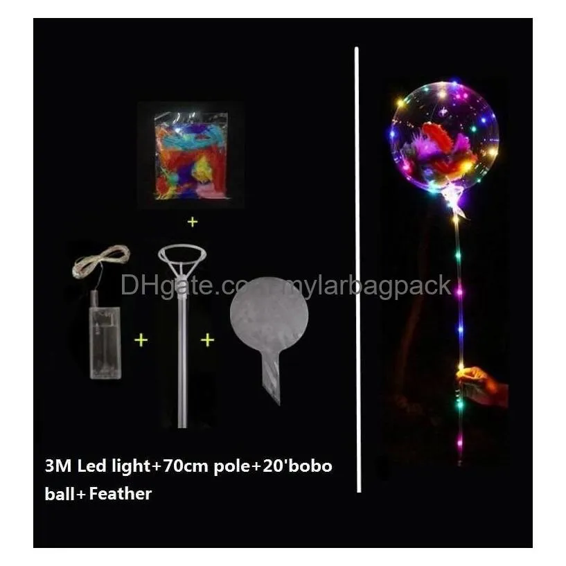 24 inches helium transparent led balloon flashing bobo balloon with stickers cartoon balloon feathers glitters for festival