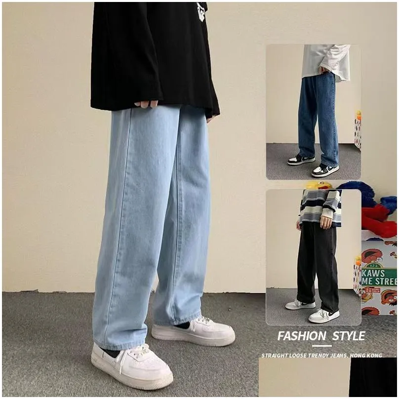 Men`S Jeans 2023 Spring New Streetwear Baggy Jeans Men Korean Fashion Loose Straight Wide Leg Pants Male Brand Clothing Black Light B Otliv