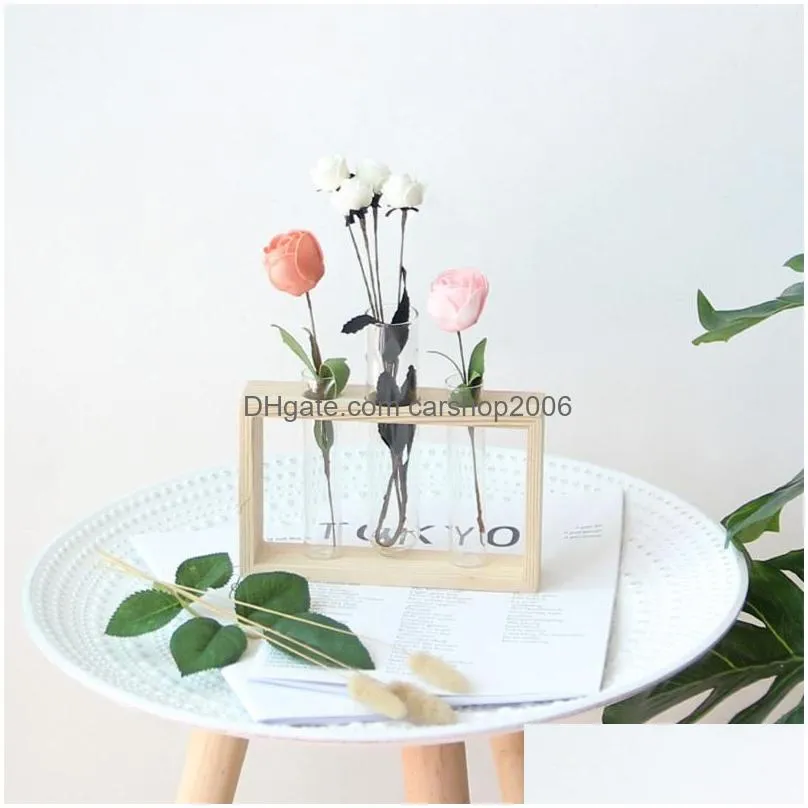 vases home creative test tubes glass planter terrarium flower vase with wooden holder propagation hydroponic plant table ornaments283z