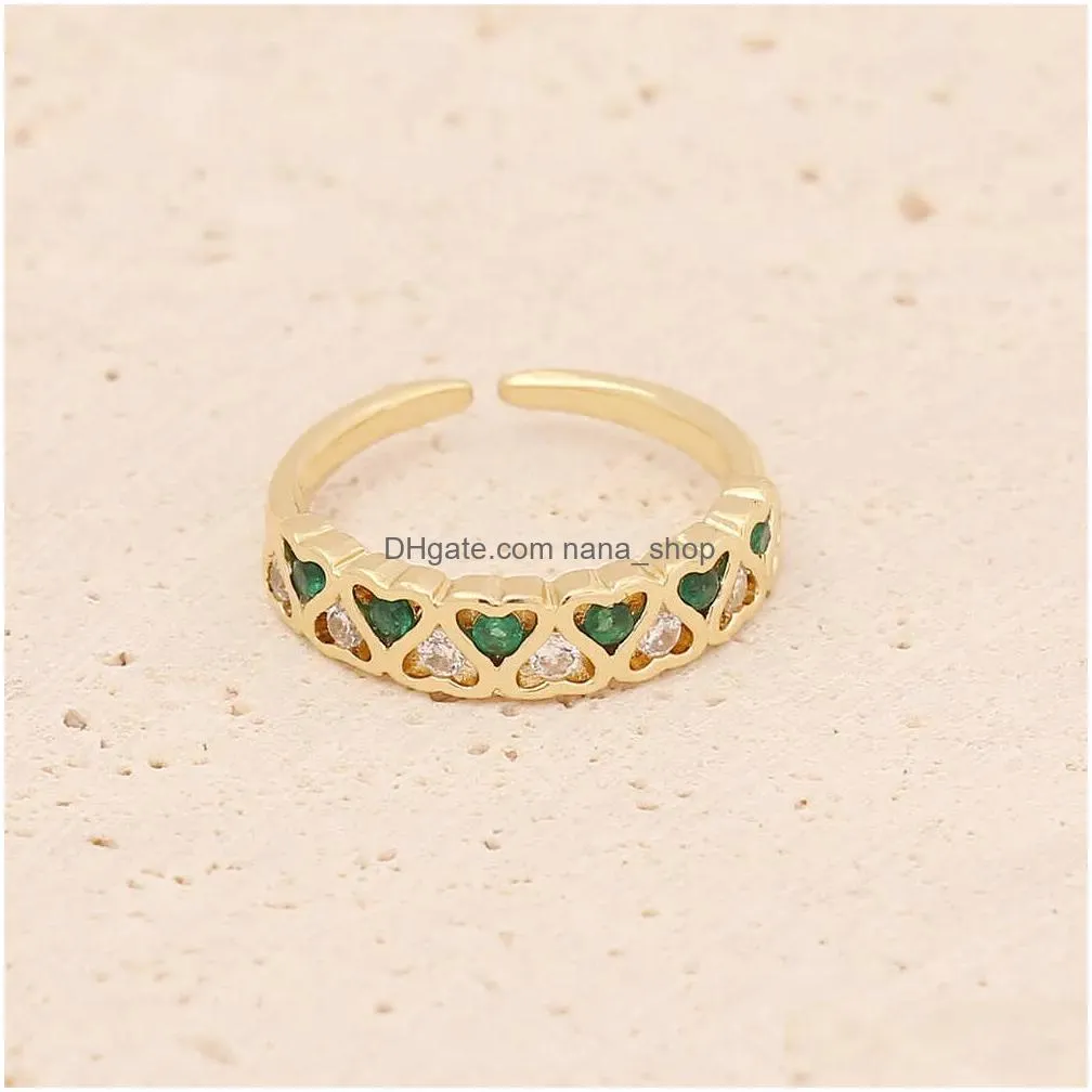 2022 Spring Green Love Snake Flower Set Fashion Zircon Cross Women`s Ring R088