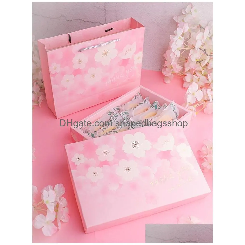 pink cherry blossom cake candy  pastry packing box paper gift box handbag free shipping wb910