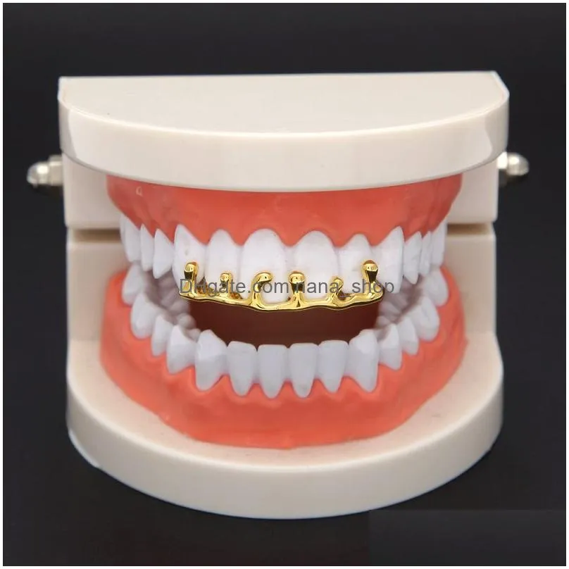 Gold Plated Teeth Grillz Volcanic Lava Drip Grills High Quality Mens Hip Hop Jewelry