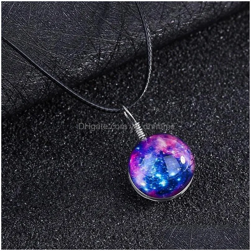 luminous necklace starry sky necklace solar system universe necklace glass two-sided ball pendant time gem for christmas gift
