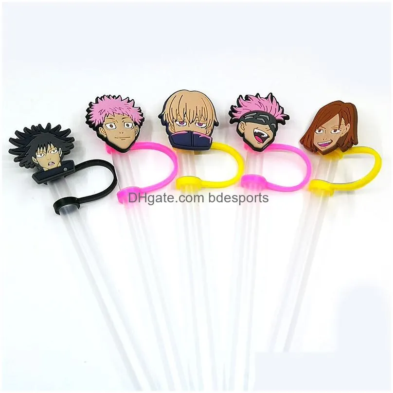 Custom jujutsu kaisen soft silicone straw toppers accessories cover charms Reusable Splash Proof drinking dust plug decorative 8mm straw party