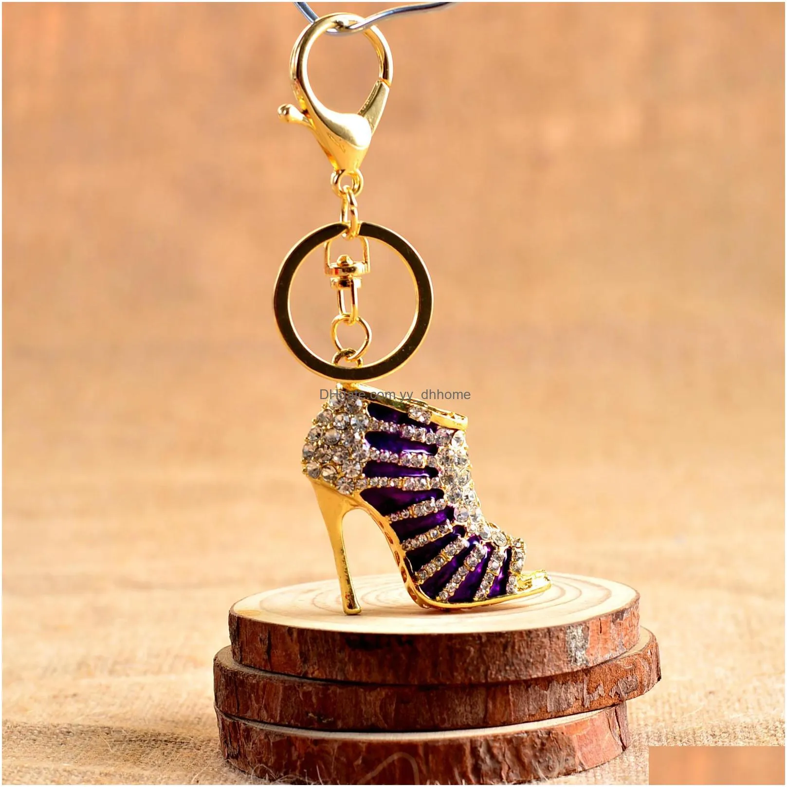 crystal high heel shoes keychain key rings shoe carabiner handbag hangs women metal keyring jewelry drop ship 170502
