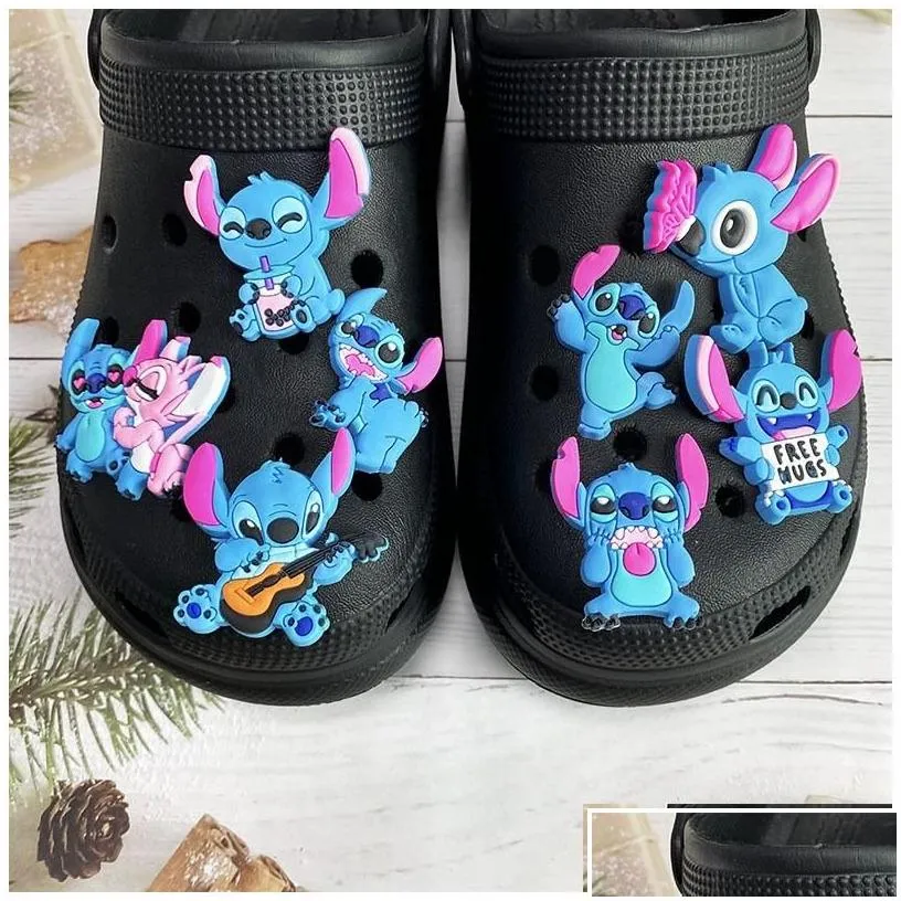 charms wholesale childhood memories blue elf funny gift cartoon shoe accessories pvc decoration buckle soft rubber clog fast drop deli