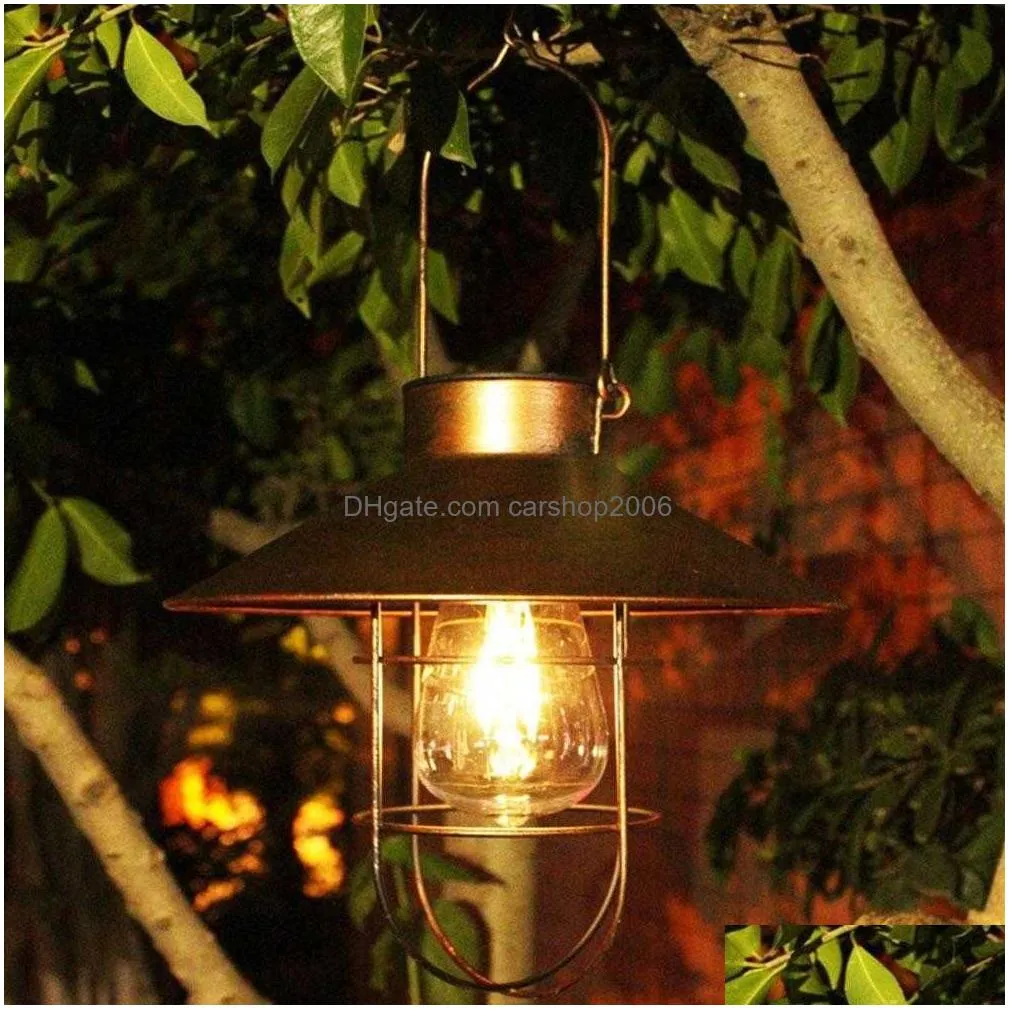 retro solar lantern garden yard patio decor outdoor wall hanging light vintage lamp with warm white bulb h0917315o