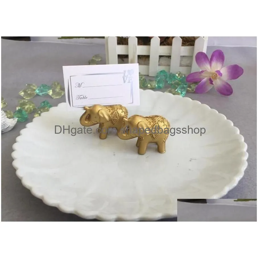 100pcs gold lucky elephant place card holders/photo holder wedding&bridal shower favors and gift free shipping