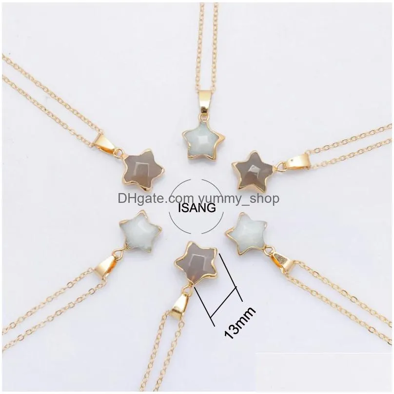 12 colors natural gemstone star pendant necklaces fashion choker charms gold color metal collar necklace for women neck jewelry