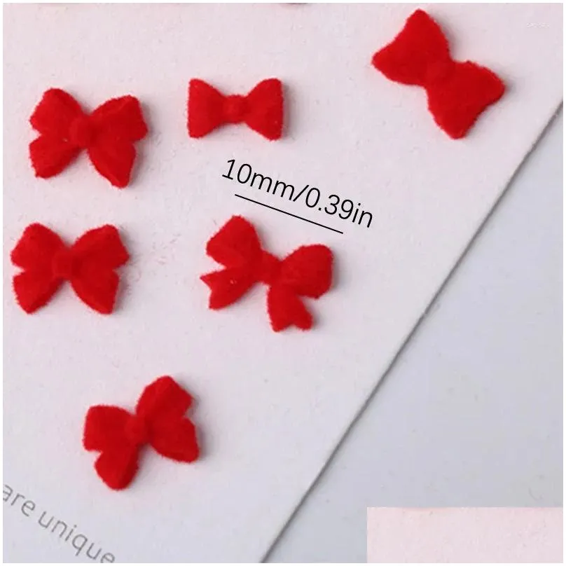 nail art decorations 30pcs charms parts red plush bowknot heart shape 3d velvet decor accessory diy resin winter jewelry manicure