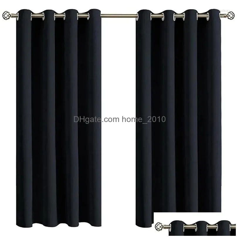 curtain 2 pieces of bedroom blackout cloth grommet black