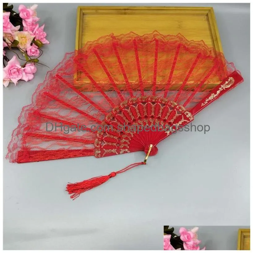 european style plastic ribs lace lady fan folding hand fan dancing props 23cm 6 colors wb118