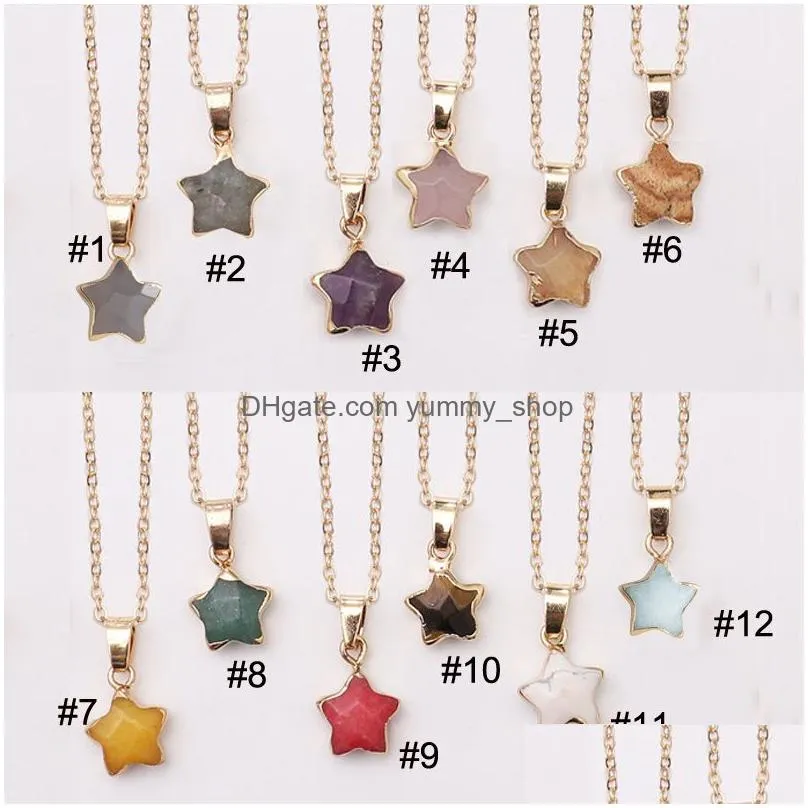 12 colors natural gemstone star pendant necklaces fashion choker charms gold color metal collar necklace for women neck jewelry