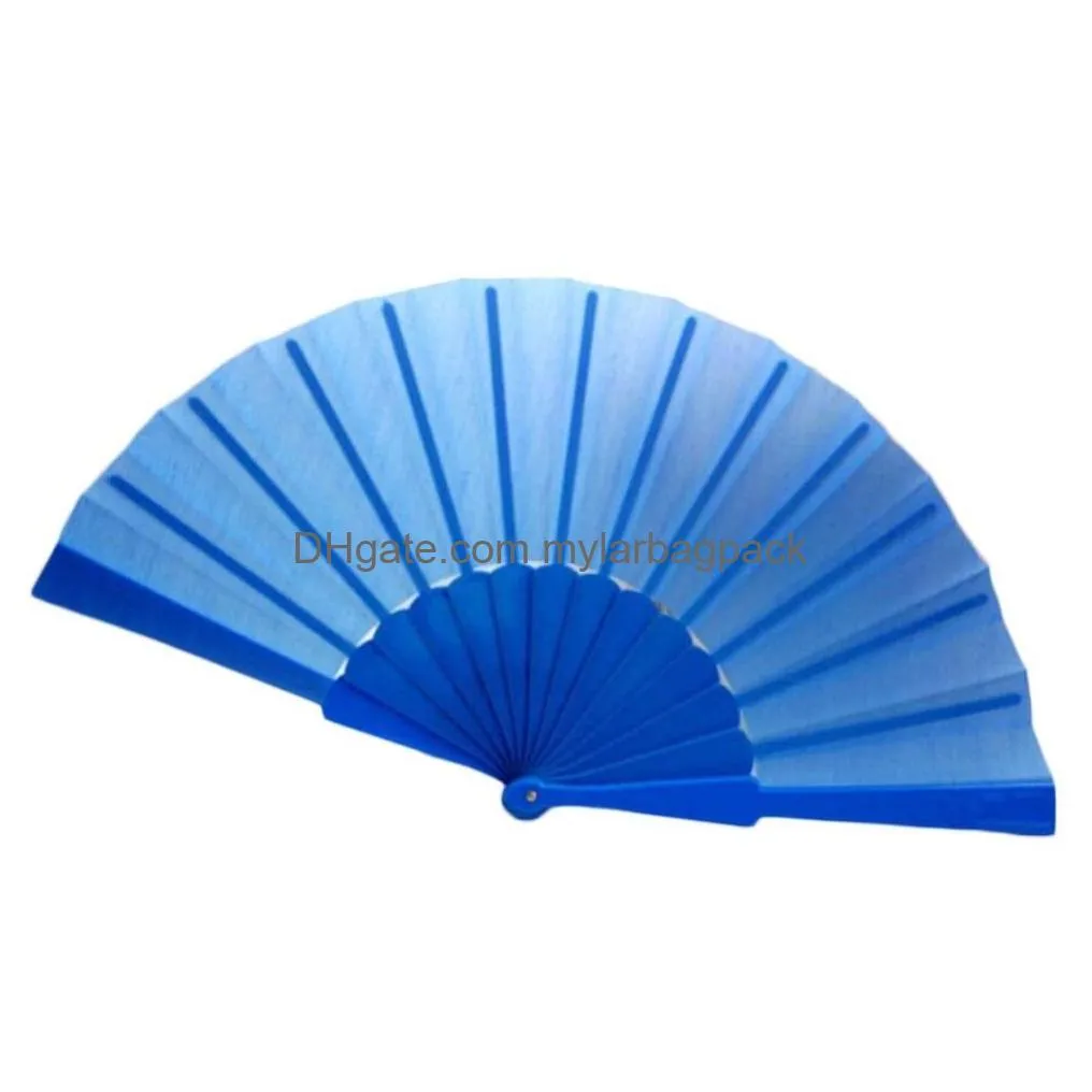 wholesale 100pcs plain dyed blank folding hand fan fabric plastic spanish hand fan dance fan #364