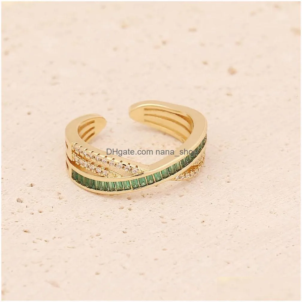 2022 Spring Green Love Snake Flower Set Fashion Zircon Cross Women`s Ring R088