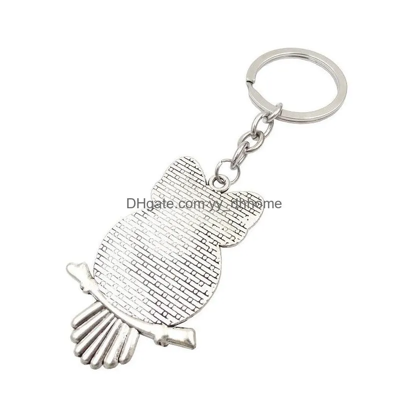 owl glass cabochon keyring keychain shape charms accessories bag hangs fashion jewelry 340070