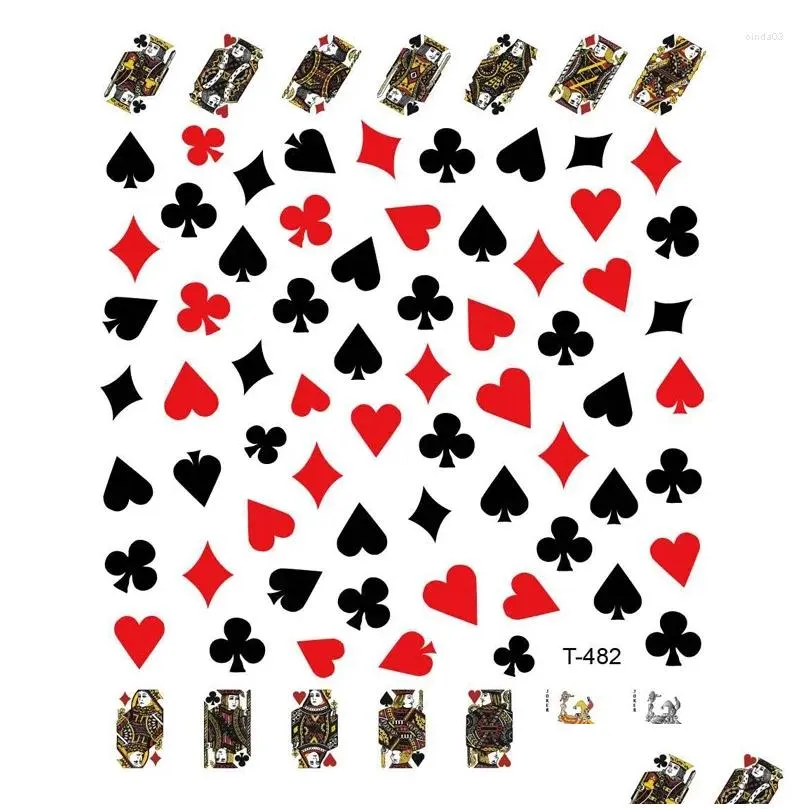 nail stickers 5pcs red black poker foil accessories arabic numeral manicure decoration alphabet supplies