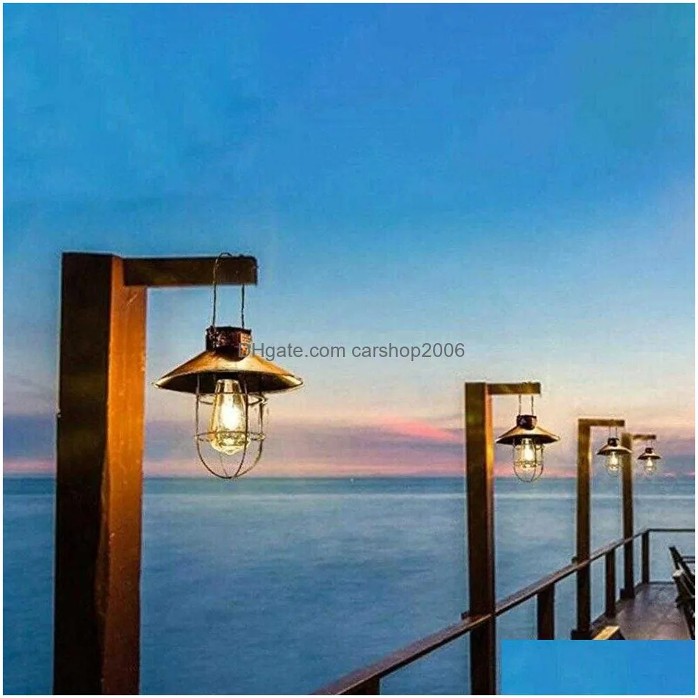 retro solar lantern garden yard patio decor outdoor wall hanging light vintage lamp with warm white bulb h0917315o