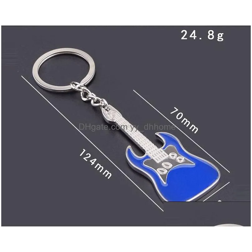 musical instrument guitar keychain enamel key ring holder bag hangs fashion jewelry promotion gift black red blue