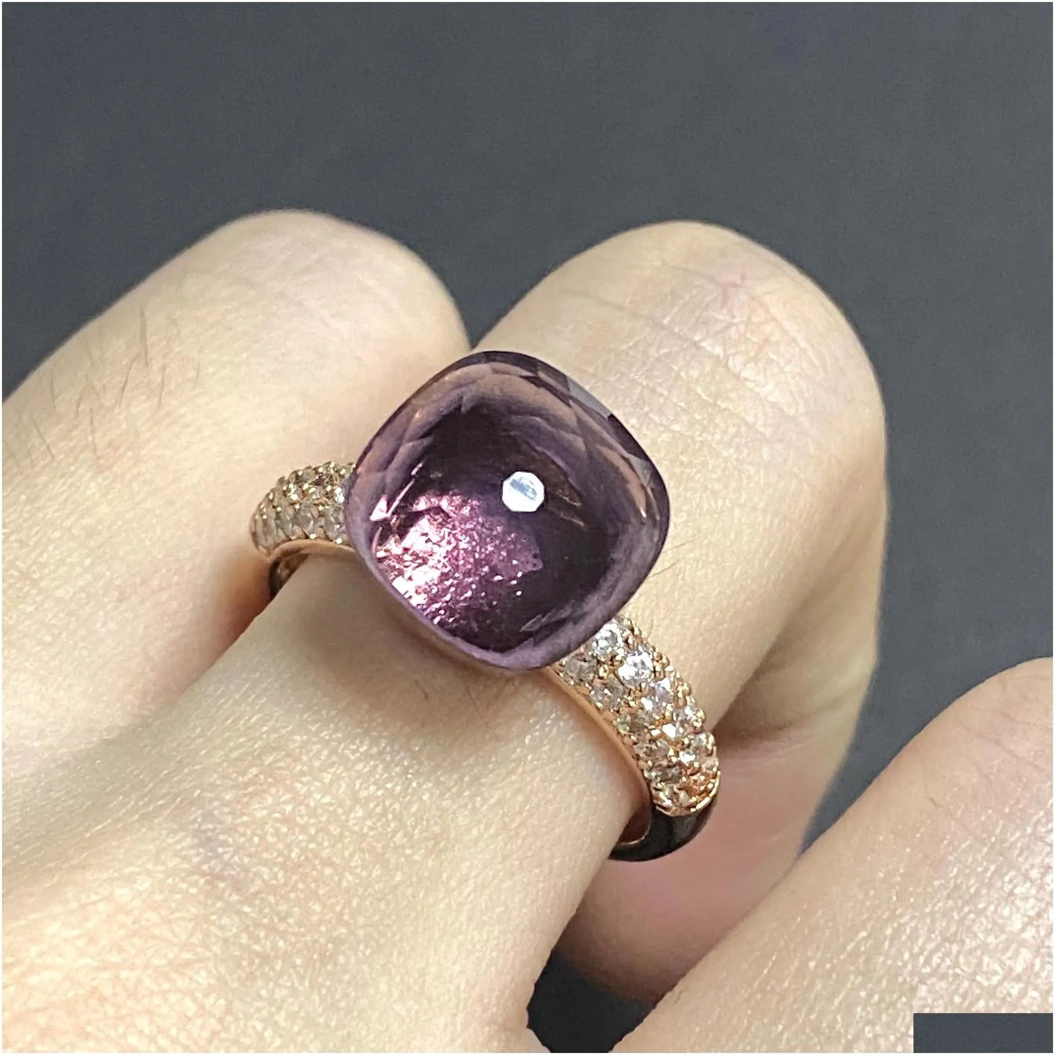 Wedding Rings Rings 11.6X7Mm Big Stone Natural Crystal Candy Ring With Transparent Zircon For Women Jewelry Gift Birthday Drop Delive Ote4A