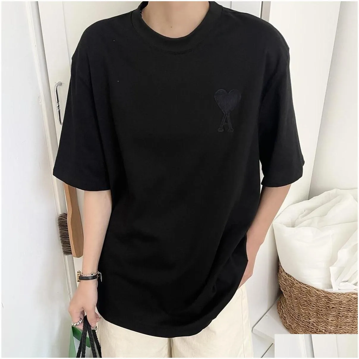 ss new miri tees round neck love towel embroidered couple short t-shirt for men and women`s leisure sports thin loose versatile half sleeved t-shirts