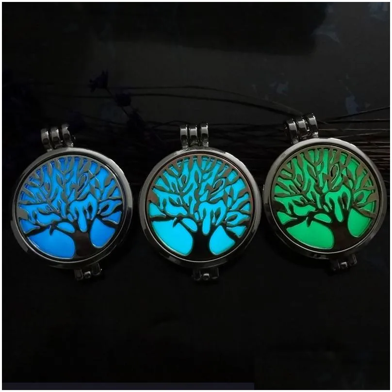 tree of life aromatherapy  oil diffuser necklace openable locket chains glow in the dark necklaces women children fashion jewlery will and