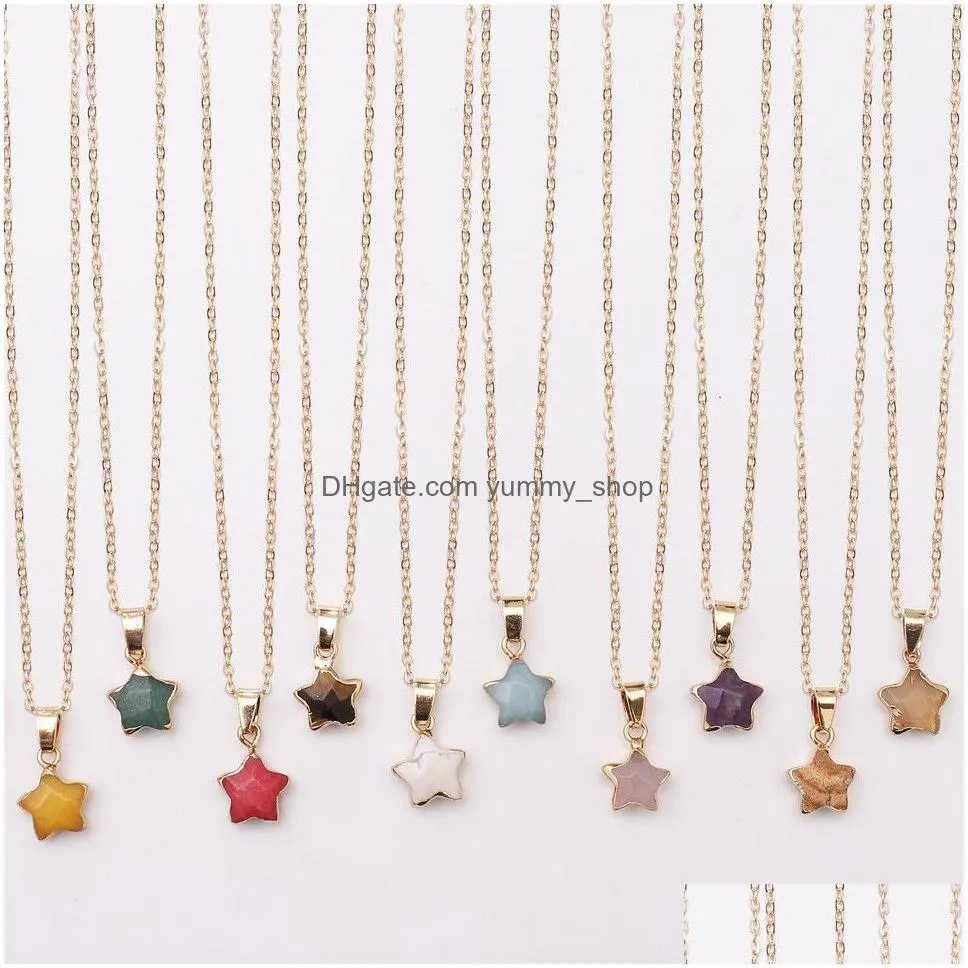 12 colors natural gemstone star pendant necklaces fashion choker charms gold color metal collar necklace for women neck jewelry