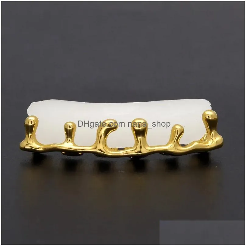 Gold Plated Teeth Grillz Volcanic Lava Drip Grills High Quality Mens Hip Hop Jewelry