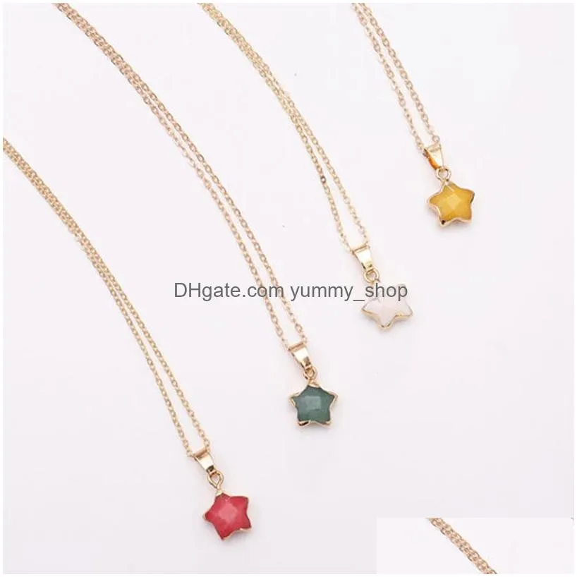 12 colors natural gemstone star pendant necklaces fashion choker charms gold color metal collar necklace for women neck jewelry