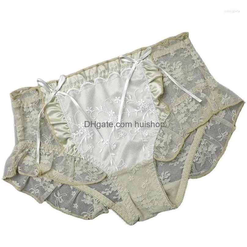 womens panties women lotus leaf sexy lace pants safety shorts brief lolita sweet bowknot female underwear transparent mesh big size