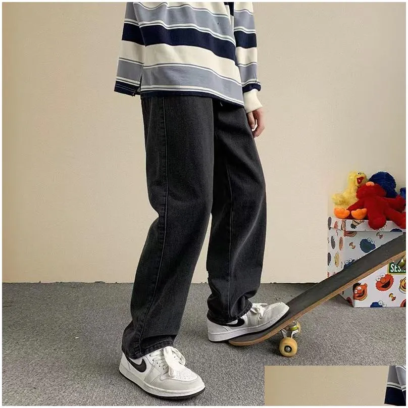 Men`S Jeans 2023 Spring New Streetwear Baggy Jeans Men Korean Fashion Loose Straight Wide Leg Pants Male Brand Clothing Black Light B Otliv