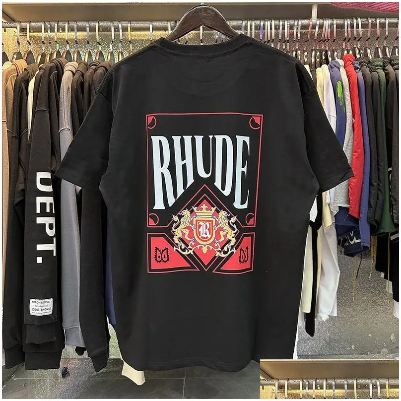 100%cotton brand rhude fashion t shirt mens designer t shirts men top short sleeve high quality casual tshirts men`s tees us size