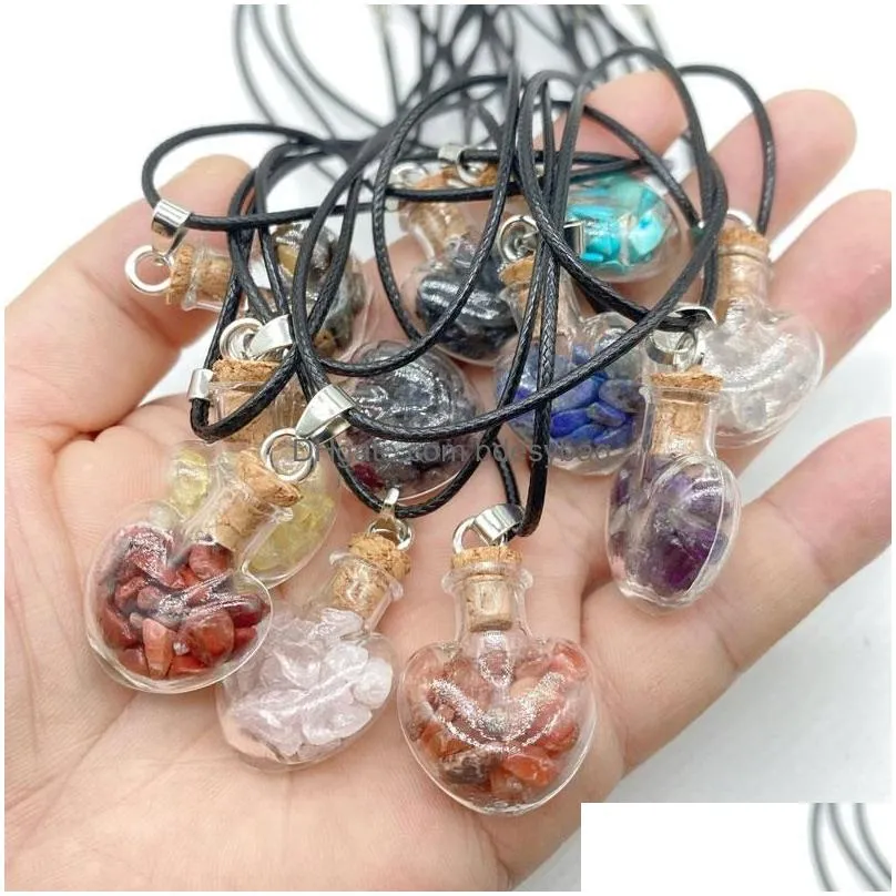 Handmade Natural Crystal Stone Glass Bottle Heart Pendant Necklaces For Women Lady Party Club Decor Jewelry