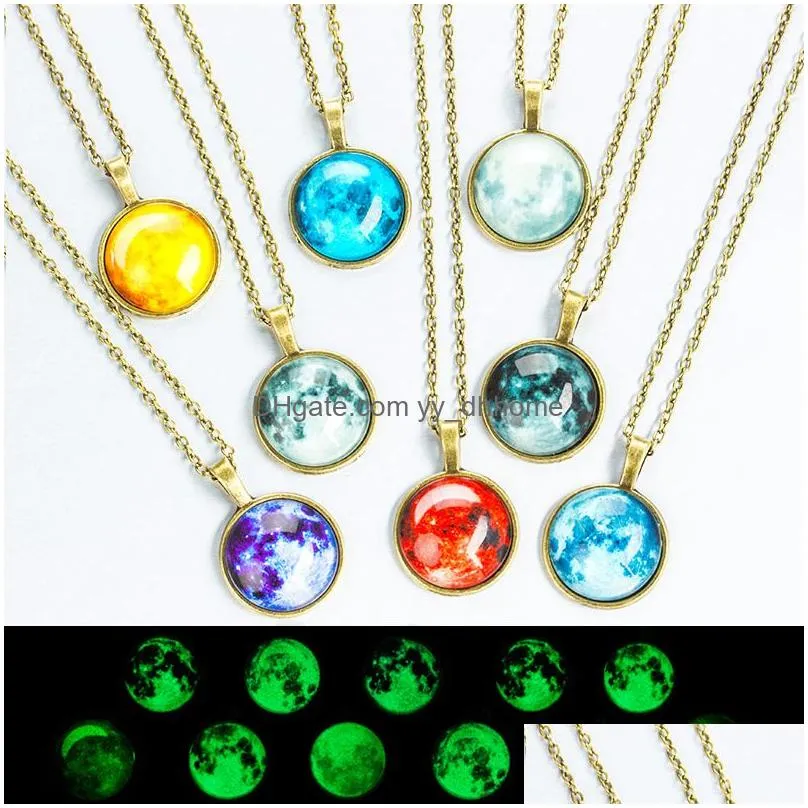 starry sky necklace solar system universe necklace glass ball pendant time gem luminous necklace for christmas gift