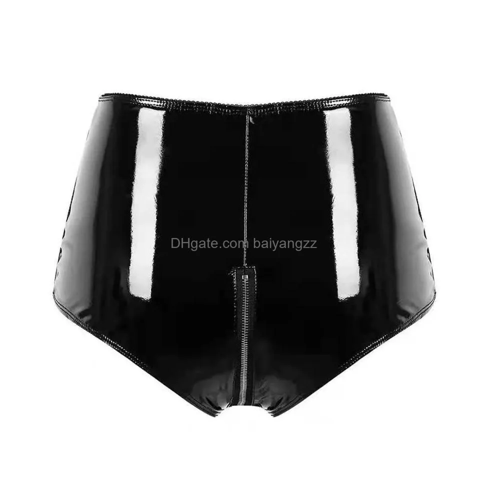 bright pvc patent leather briefs sexy womens high waist shorts shaping sexy panties