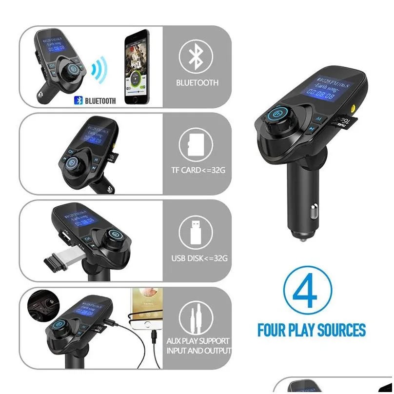 t11 lcd bluetooth hands-free car auto kit a2dp 5v 2.1a usb  fm transmitter wireless modulator audio music player with package