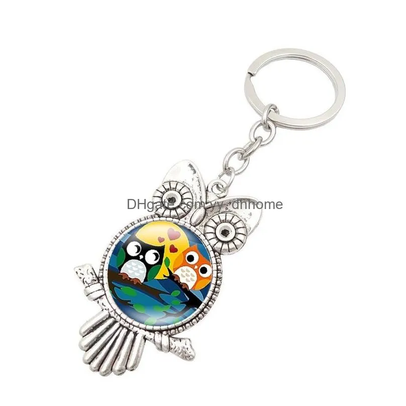 owl glass cabochon keyring keychain shape charms accessories bag hangs fashion jewelry 340070