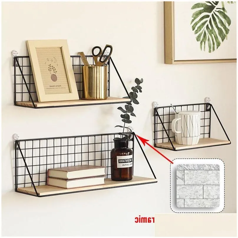 Other Home & Garden Storage Holders Racks Wooden Iron Wall Shelf Organizer Holder Kitchen Supplies Shef Rack Hanging Cabinet For Drop Ot2Zo