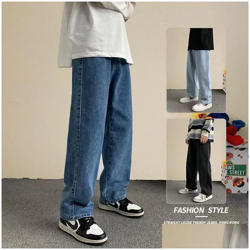 Men`S Jeans 2023 Spring New Streetwear Baggy Jeans Men Korean Fashion Loose Straight Wide Leg Pants Male Brand Clothing Black Light B Otliv