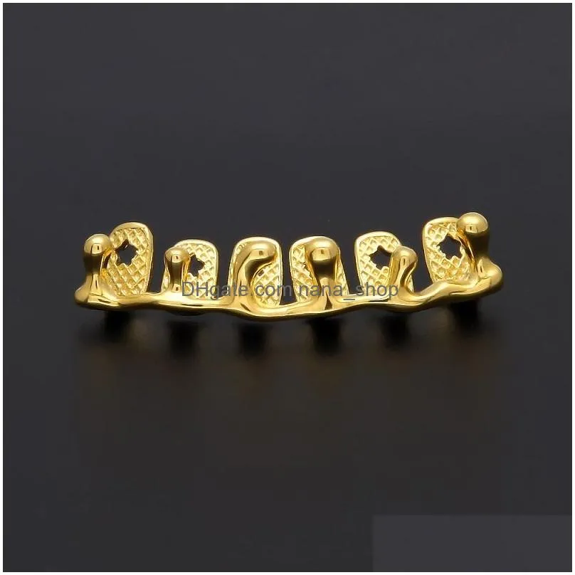 Gold Plated Teeth Grillz Volcanic Lava Drip Grills High Quality Mens Hip Hop Jewelry