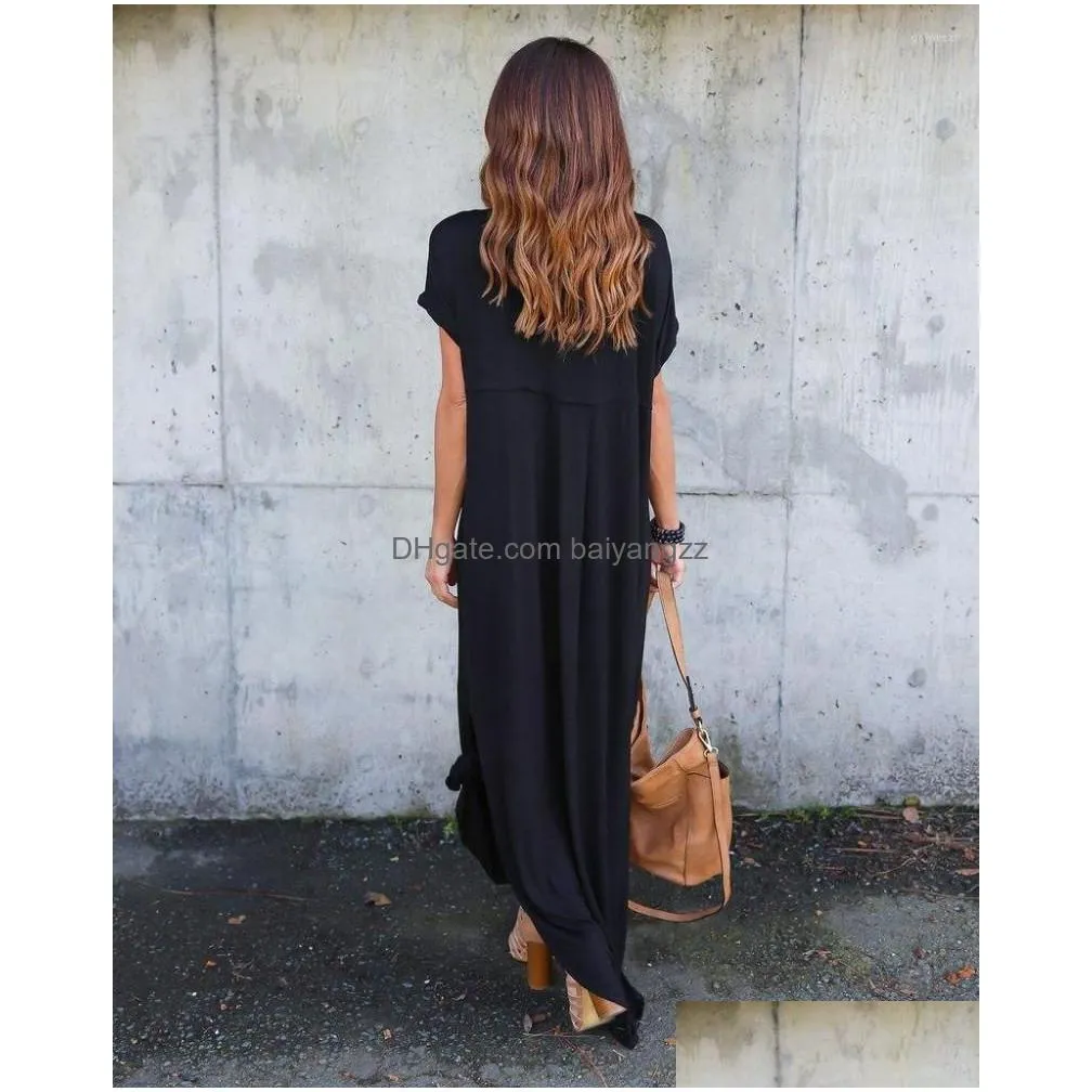 casual dresses 5xl women summer solid short sleeve maxi y2k dress long loose beach sundress t shirt lady