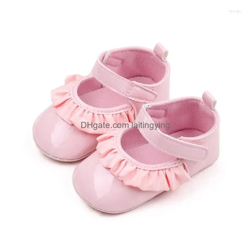 first walkers infant baby girls mary jane flats soft sole non-slip ruffle pu leather shoe moccasins walker cirb dress shoes