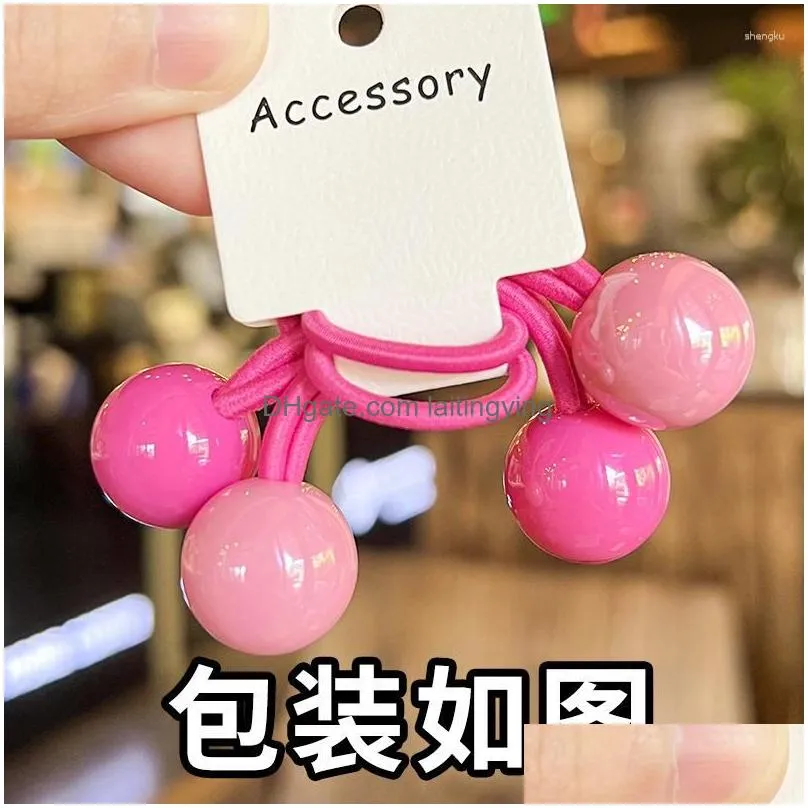 hair accessories 2pcs/lot ponytail ball ties for girls elastics hairband colorful twin bead pom balls rope kids