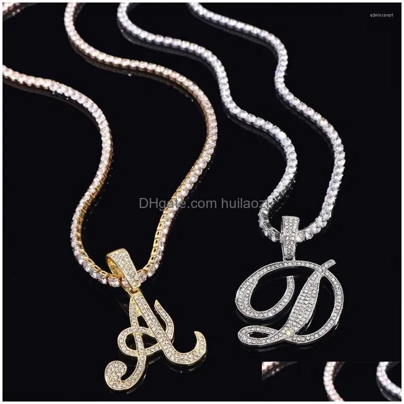 chains hip hop shine crystal cursive name initial letter necklace for women iced out bling zircon tennis chain wedding jewelry
