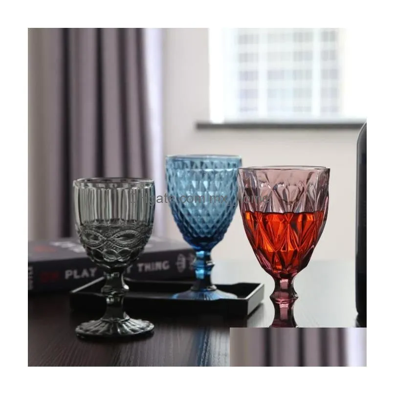 Wine Glasses European Style Embossed Wine Glass Stained Beer Goblet Vintage Glasses Household Juice Drinking Cup Thickened Drop Delive Dh9Xd
