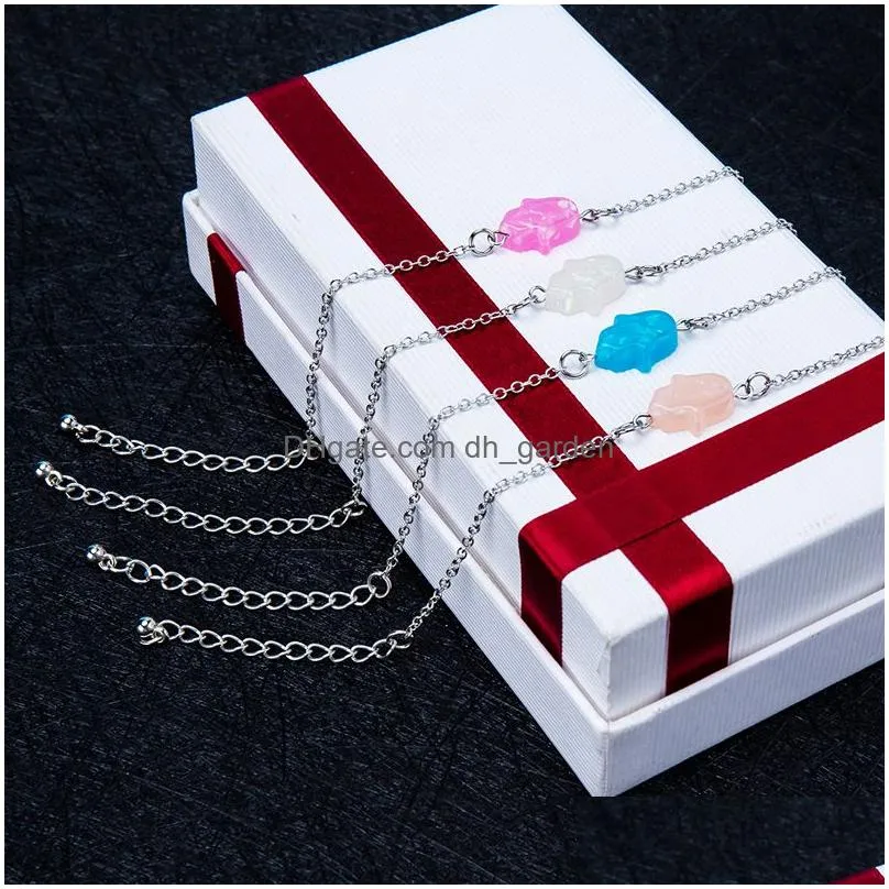 New Fashion Hamsa Hand Opal Bracelet for Women White Pink Blue Adjustable Size Chain Bracelet Elegant Jewelry Gift